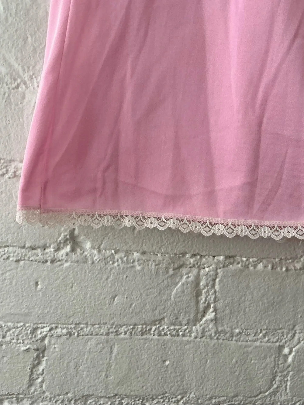 Vintage Sliperfection Pink Lace Trim Half Slip Nylon Skirt Feminine Romantic L - Picture 2 of 9